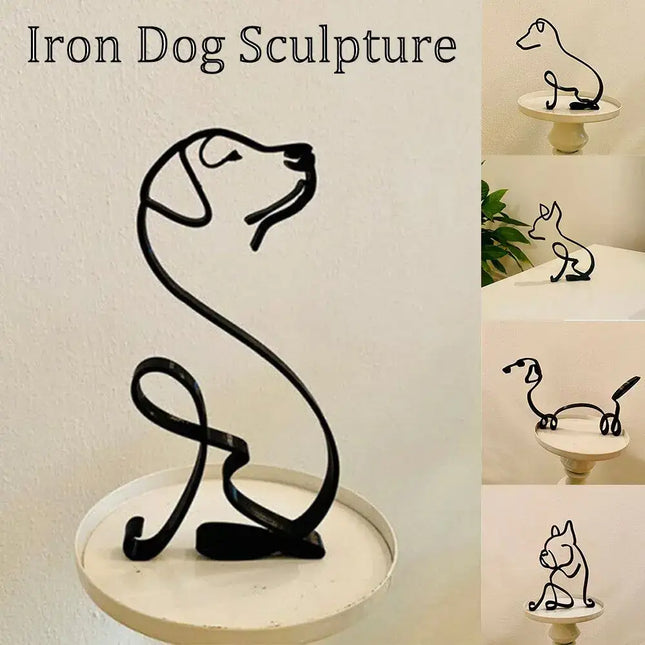 Wrought Iron Handicraft Bulldog Dachshund Labrador Abstract Dog Ornament Modern Animal Sculpture Simple Statue Art Figurine