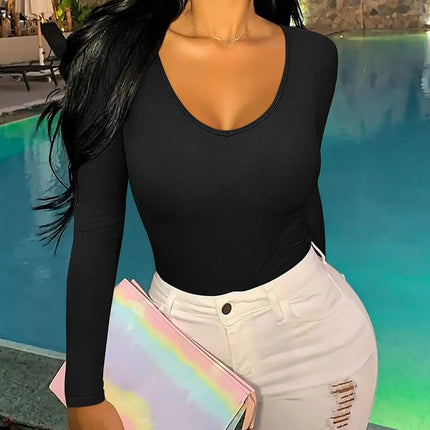 Women'S Sexy Knitted Underwear Crew Neck Long Sleeve Leggings Bodysuit Top