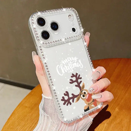 For iPhone 17 Pro Max Case Christmas Elk Santa Claus Diamond Cover For iPhone 13 14 15 12 11 16e 17 Air Funda iPhone 16 Pro Max