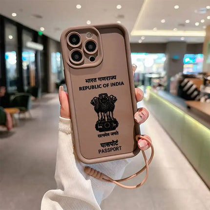 India Passport Phone Case for IPhone 16 15 14 13 12 11 Pro Max Mini XR XS X 7 8 Plus Soft TPU Back Cover With Hand Strap