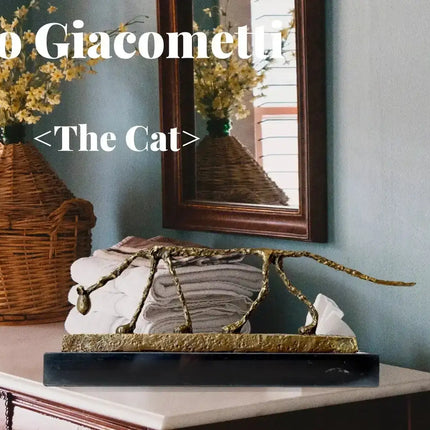 Bronze Cat Statue Abstract Cat Sculpture Classical Giacometti Art Reproduction Skeleton Animal Statue For Home Decor Collection