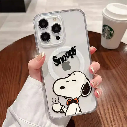 Snoopy Dog Cute Cartoon Anime With Magsafe Case For iPhone 16 15 14 13 12 11 Pro Max Magnetic Compatible Hard Shell Cover