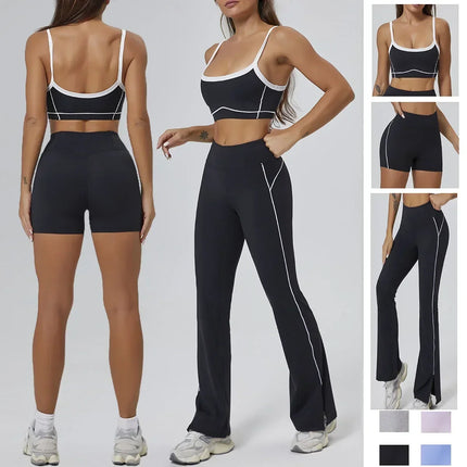 Seamless Yoga Sets High Waist Hip-lifting Flared Pants Backless Bra Leggings Sets for Women