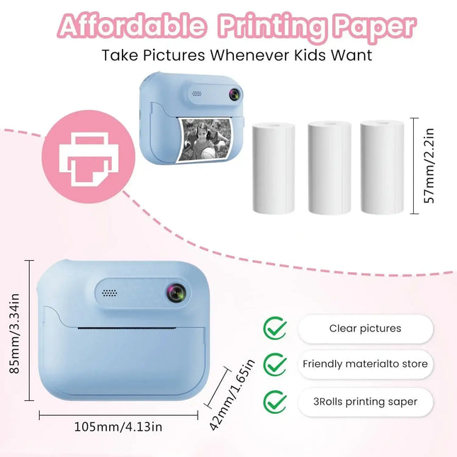 S8 Instant Print Camera for Children 1300mAh Kids Camere Printer 1080P HD Digital Camera for Girls Boys Birthday Gifts
