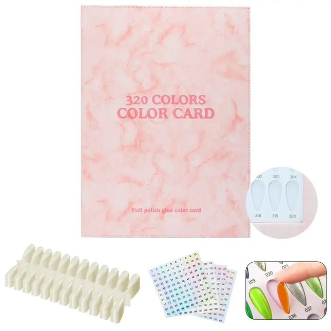 Luxury Leather Color Chart Book 320 Colors Salon Grade Swatch Display&Nail Art Templates, Manicure Design Catalog for Nail Salon