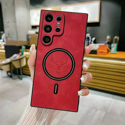 For Magsafe Magnetic Wireless Charging Phone Case For Samsung Note 20 S24 S23 S22 S21 Ultra Plus Luxury Leather Shockproof Cover