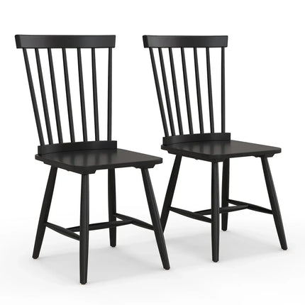 Set of 2 Windsor Dining Chairs with High Spindle Back-Black