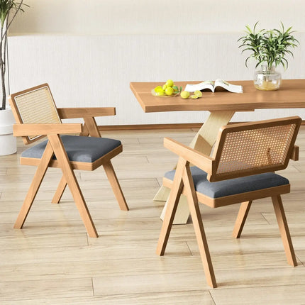 Set of 2 Rattan Accent Chairs with Padded Cushion and Rubber Wood Frame-Gray