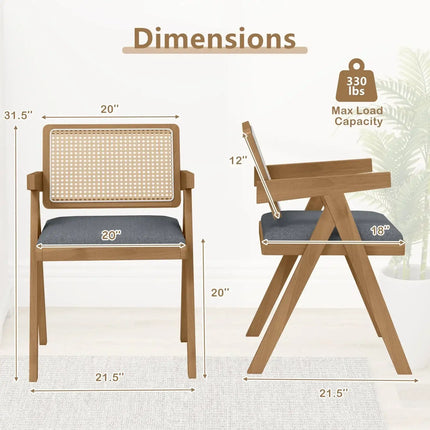 Set of 2 Rattan Accent Chairs with Padded Cushion and Rubber Wood Frame-Gray