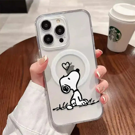 Snoopy Dog Cute Cartoon Anime With Magsafe Case For iPhone 16 15 14 13 12 11 Pro Max Magnetic Compatible Hard Shell Cover
