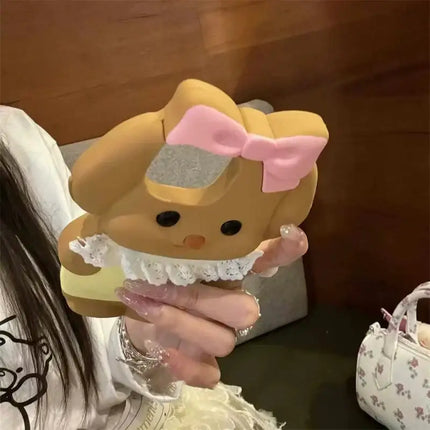 Silicone Cartoon Pink Bow Dog Suitable For Iphone 16 15 Pro Max  12 13 14 All Inclusive Protective Case