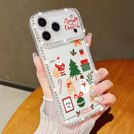 For iPhone 17 Pro Max Case Christmas Elk Santa Claus Diamond Cover For iPhone 13 14 15 12 11 16e 17 Air Funda iPhone 16 Pro Max