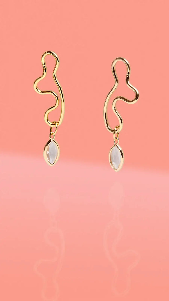 Abstract Wiggle Gold Plated Hoop Clear Glass Charm