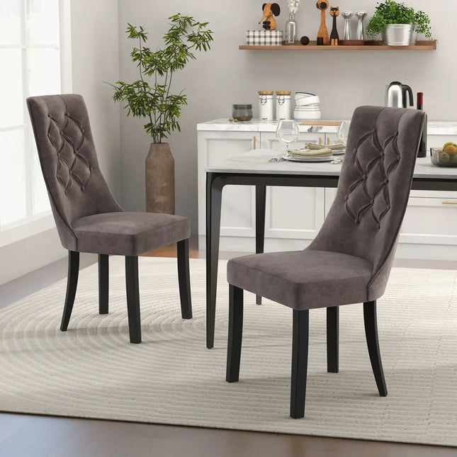 Tufted Dining Chairs Set of 2 with High Backrest and Padded Seat-Gray