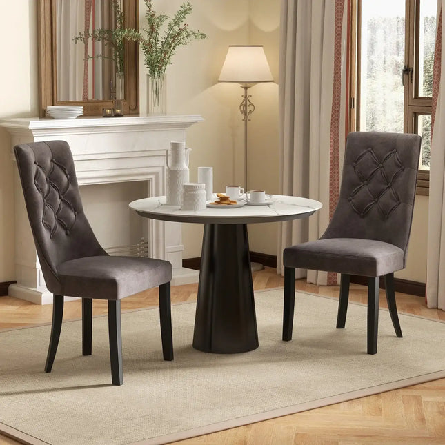 Tufted Dining Chairs Set of 2 with High Backrest and Padded Seat-Gray