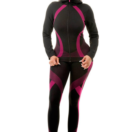 Two Piece Active Zip Up Hooded Jacket + Leggings Set in Fuchsia - One Size S/M