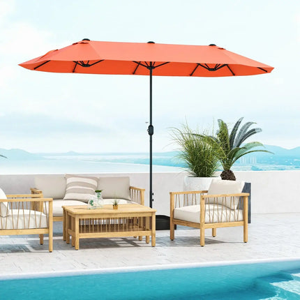 13 Feet Double-Sided Patio Twin Table Umbrella with Crank Handle-Orange