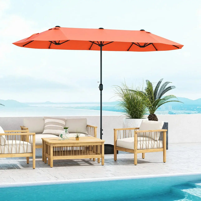 13 Feet Double-Sided Patio Twin Table Umbrella with Crank Handle-Orange