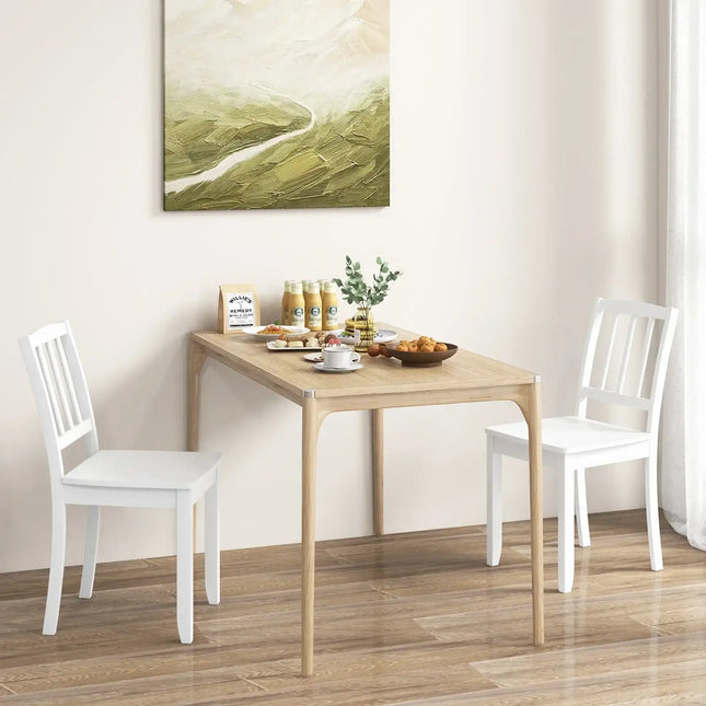 Wood Dining Chair Set of 2 with Rubber Wood Legs-White