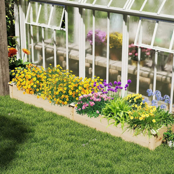 Wooden Raised Garden Bed with 2 Planter Boxes and Dividers-Natural