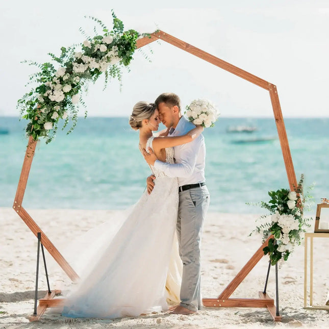 Wooden Wedding Arch Solid Wood Arbor Backdrop Stand for Wedding Ceremony-Heptagon