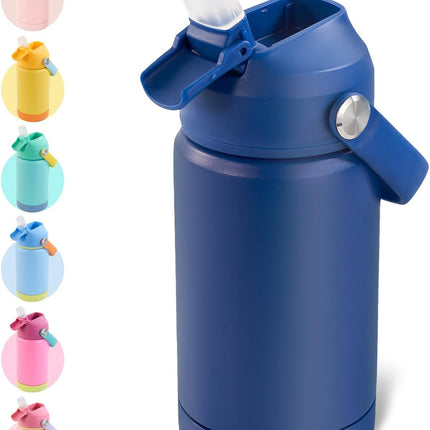 12Oz Kids Water Bottle, Stainless Steel Insulated Water Bottle for Kids, Toddler Cup with Straws Leak-Proof, Kids Water Bottles for School Boys Girls, BPA Free, Blue