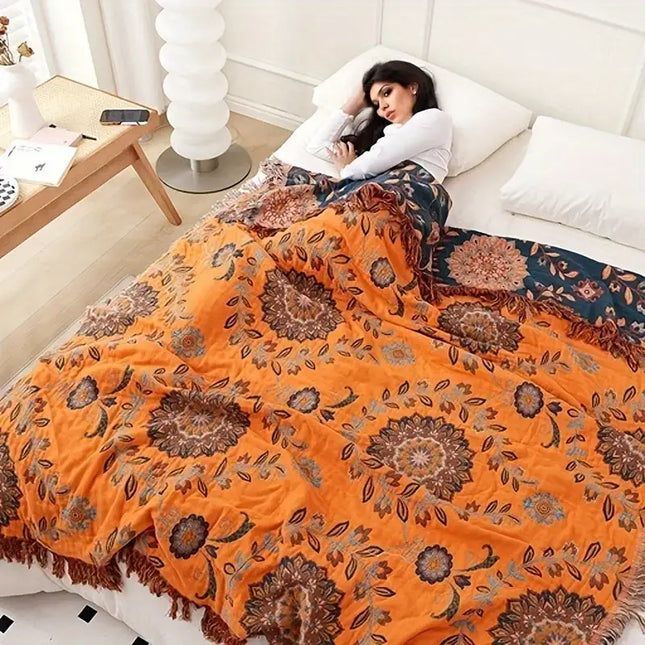 "Plush Perfection" Ultra-Soft, Breathable Cotton Throw Blanket With Tassels - Versatile For All Seasons, Machine Washable & Dryable