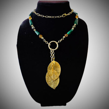 "Abundance Of Wealth" Necklace |Malachite , Citrine, and Pyrite