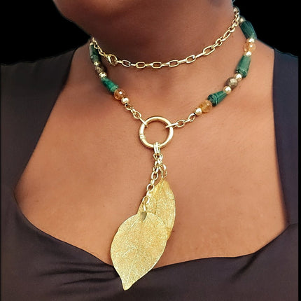 "Abundance Of Wealth" Necklace |Malachite , Citrine, and Pyrite
