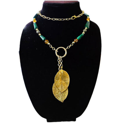 "Abundance Of Wealth" Necklace |Malachite , Citrine, and Pyrite