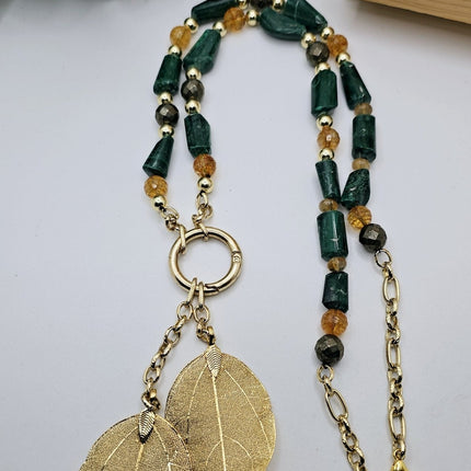 "Abundance Of Wealth" Necklace |Malachite , Citrine, and Pyrite