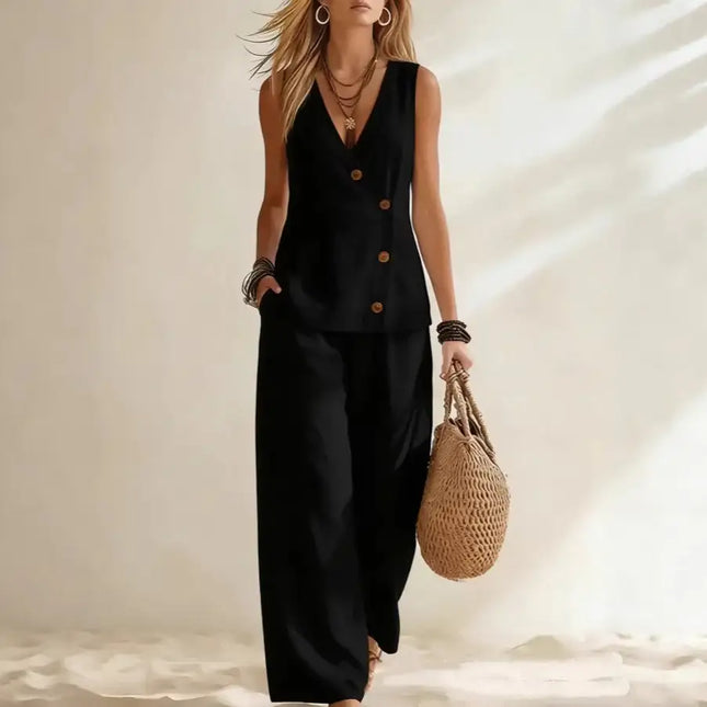 Women's Button Up Cardigan Vest Pants Set (see size chart under more details)