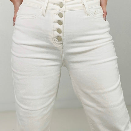 "Sophie" Judy Blue High Waist Wide Leg White Cropped Jeans