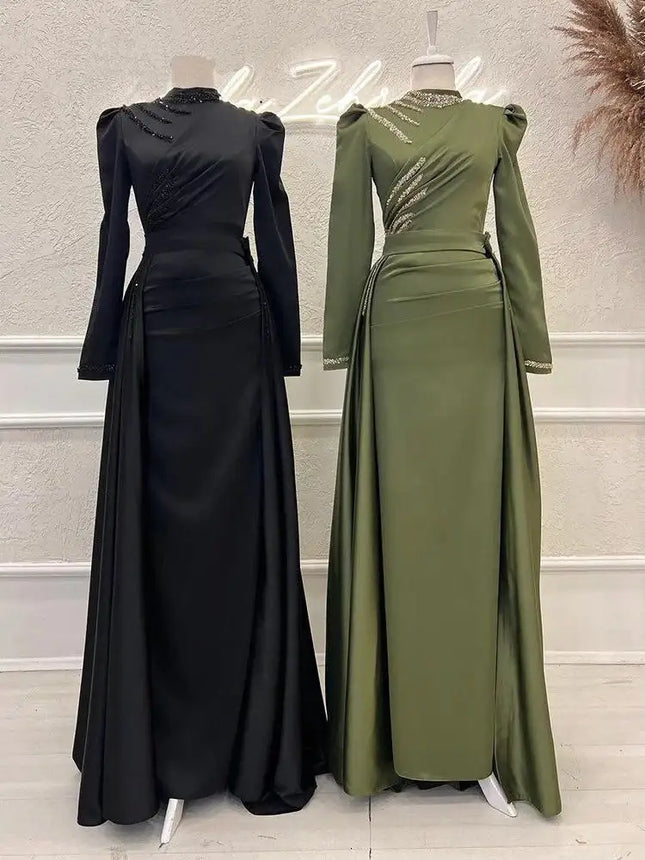 Muslim Stand Collar All-inclusive Long Sleeve Detachable Evening Dress (See size chart where applicable)
