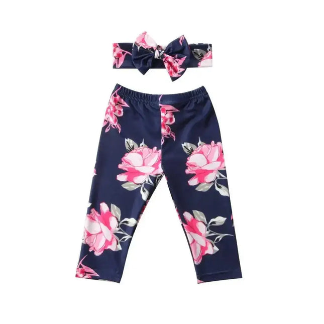Baby Girls Floral Printed Elastic Waist Big Flower Bottoms Leggings Pants Toddler Trousers With Bow In Set For Girls And Baby and Newborn Baby