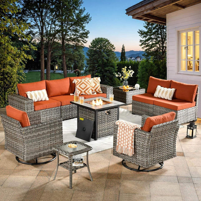 Modular Outdoor Wicker Sofa Set with Fire Pit