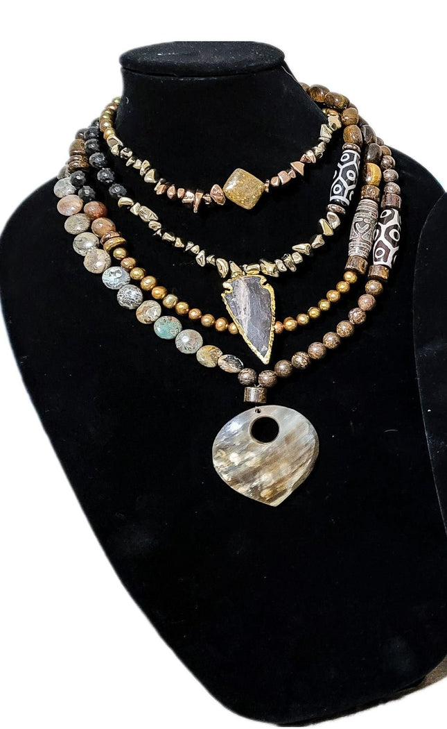 "Brown Baby" Natural Jasper and Pearl Layered Necklace