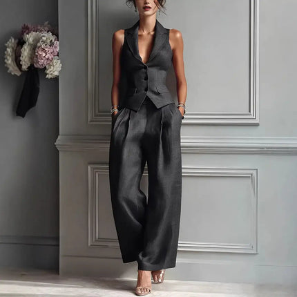 Casual Single-breasted Vest And Casual Pants Set (see size chart under more details)