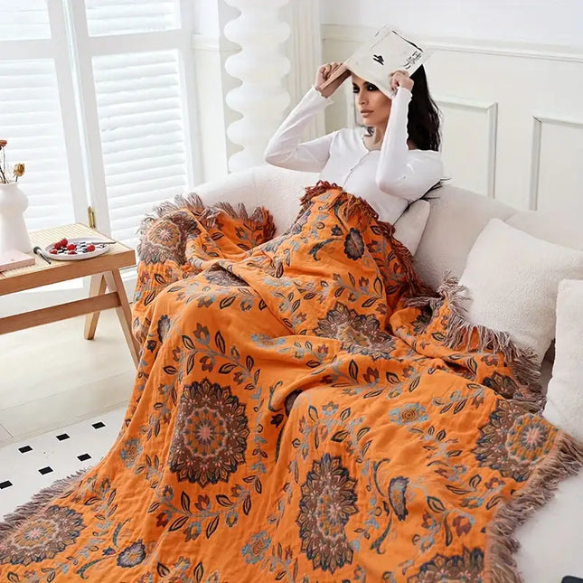 "Plush Perfection" Ultra-Soft, Breathable Cotton Throw Blanket With Tassels - Versatile For All Seasons, Machine Washable & Dryable