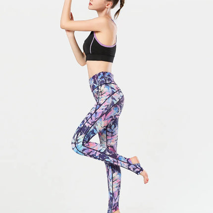 Printed Wide Waistband Active Leggings with Stirrups