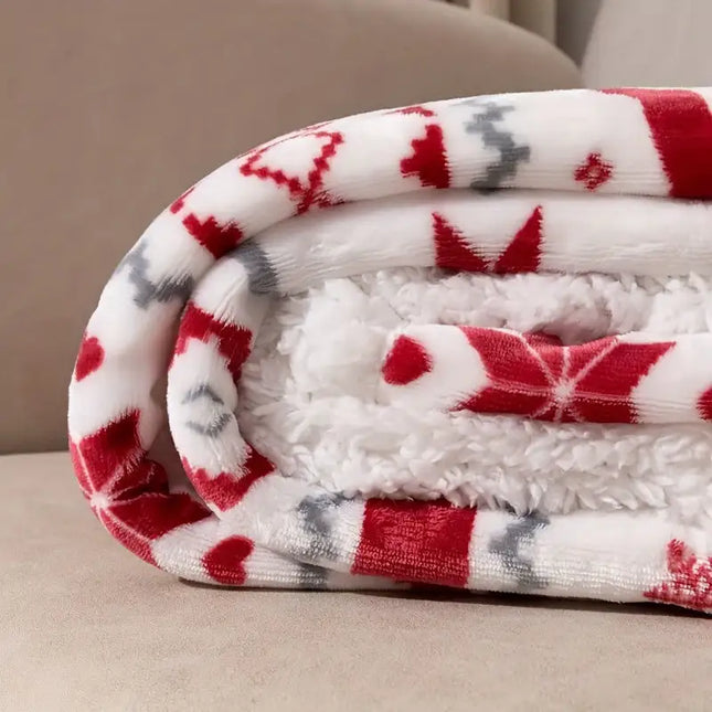 1pc Cozy Christmas Sherpa Blanket - Soft Plush Winter Cabin Throw Blanket for Boys and Girls - Holiday Reindeer Snowflakes Fleece Blanket with Warm and Fuzzy Texture for Cold Weather