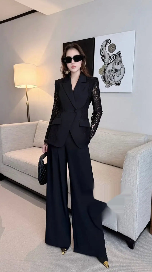 Spring Solid Color Lace Patchwork Suit Set (see size chart under more details)