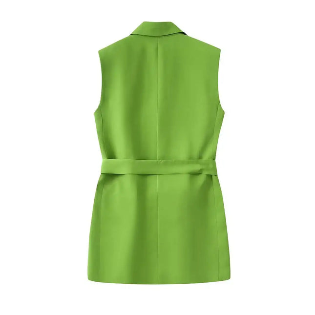 Women's Lapel Waistband Double Breasted Vest Casual Pants (see size guide under more details)