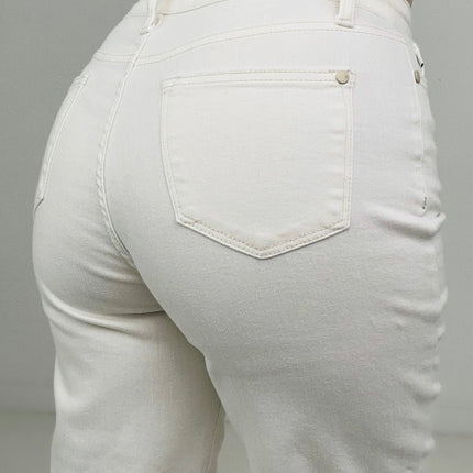 "Sophie" Judy Blue High Waist Wide Leg White Cropped Jeans