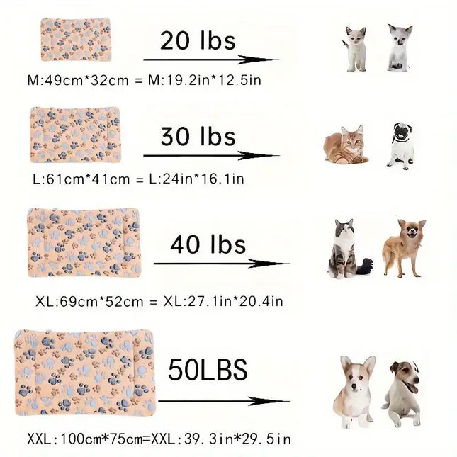 All-Season Dirt-Resistant Rectangular Pet Blanket - Comfortable Dog Paw Heart Print Pet Bed, 1pc