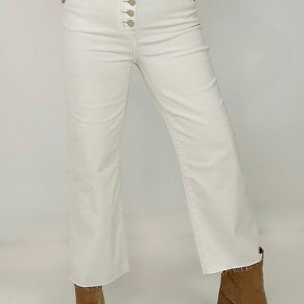"Sophie" Judy Blue High Waist Wide Leg White Cropped Jeans