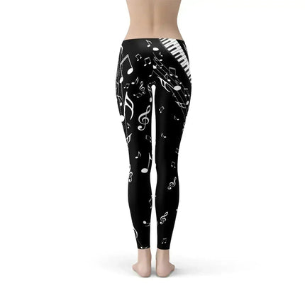 Womens Piano Notes Black Leggings