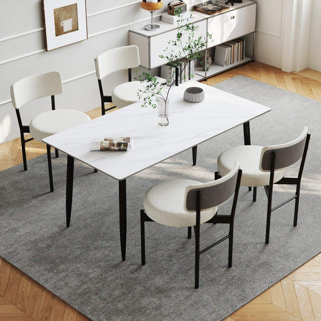 Dining Chair Set of 2 with Curved Backrest and Padded Seat-White