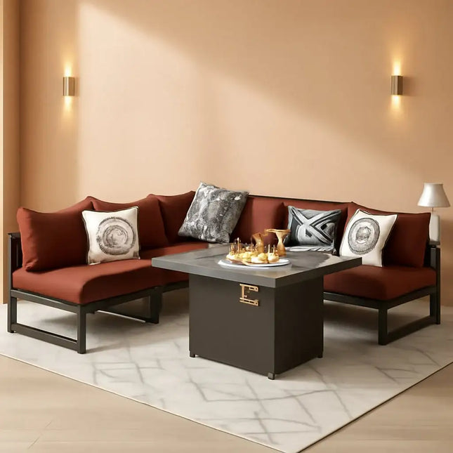 Grey Aluminum Outdoor Patio Set With Fire Pit Table