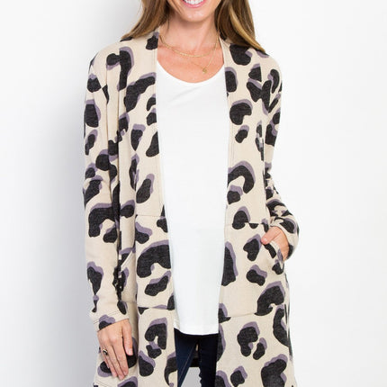 Be Stage Printed Open Front Knit Cardigan with Pockets